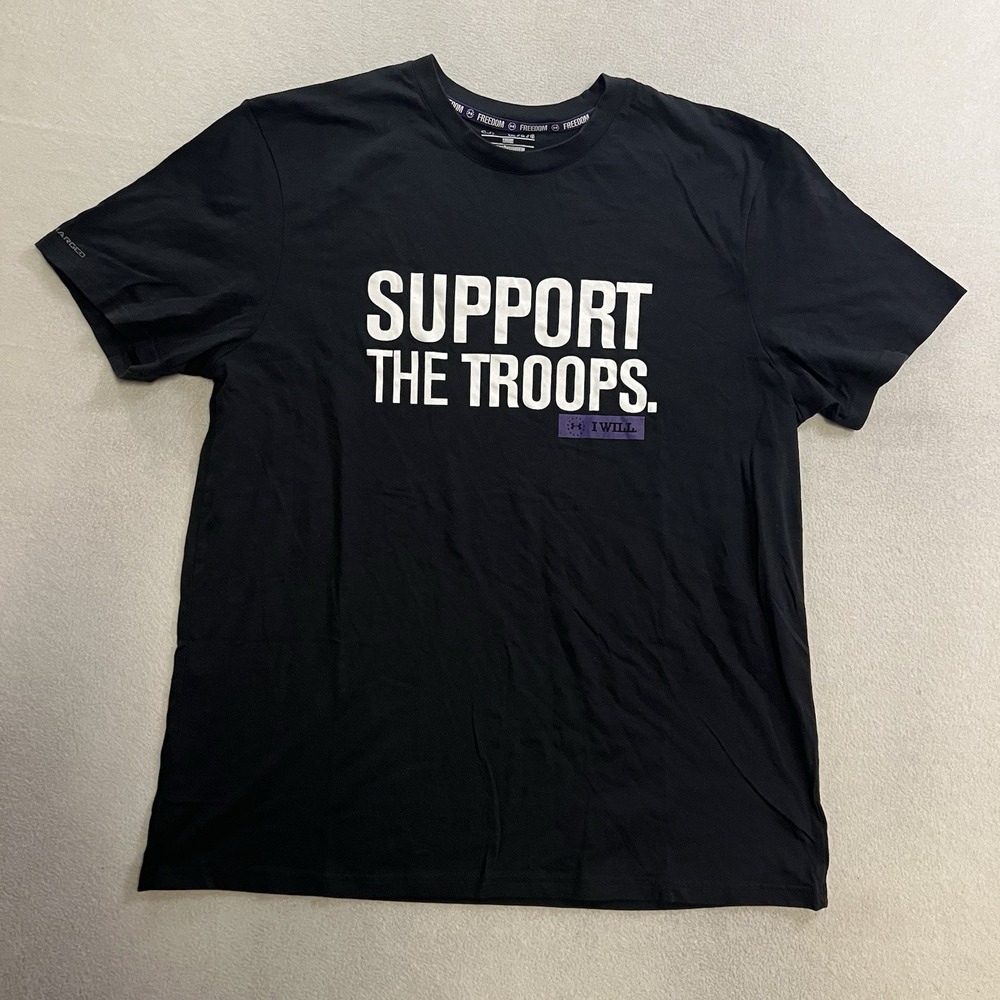 Under Armour Freedom Support The Troops T-Shirt Men's Size Large Black Tee